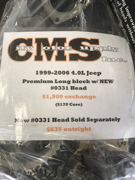Premium Long Block with New Head for 1999-2006 4.0L Jeep | City Motor Supply